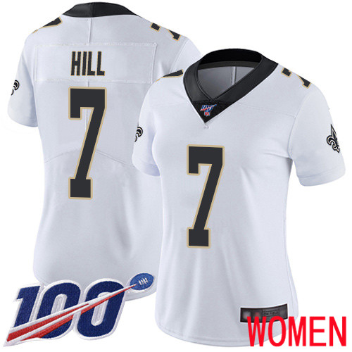 New Orleans Saints Limited White Women Taysom Hill Road Jersey NFL Football #7 100th Season Vapor Untouchable Jersey->women nfl jersey->Women Jersey